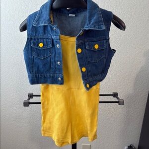 Kids Denim Vest and Yellow Romper Set